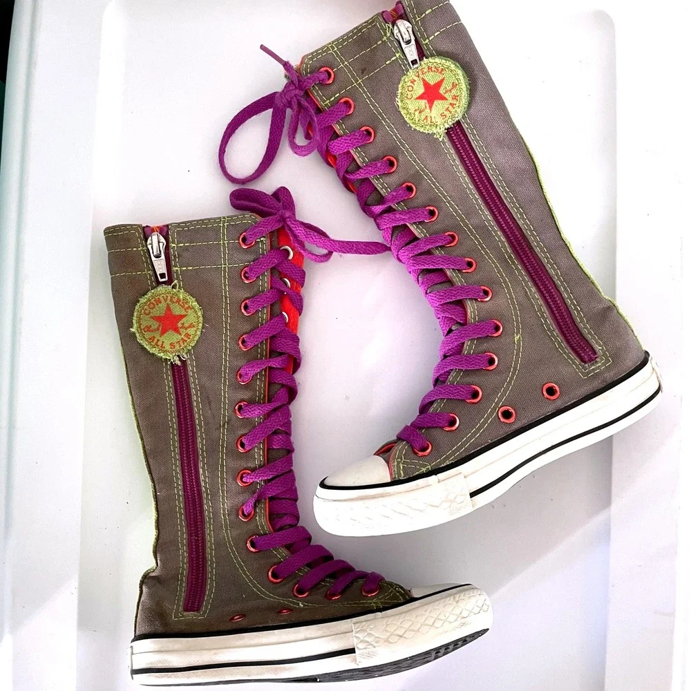 SK8 Converse CT All Star‎ X-Hi Knee High Junior 10.5 Gray Neon Sneakers 640546C
